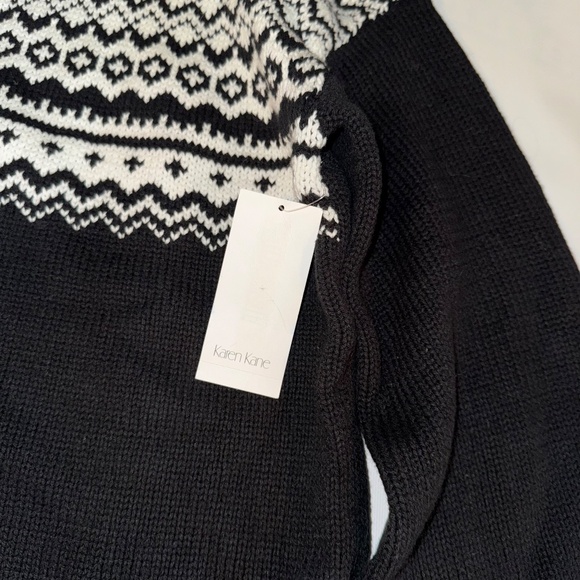 KAREN KANE Fair Isle Jacquard Black and Off White Sweater sz XL - Picture 4 of 8